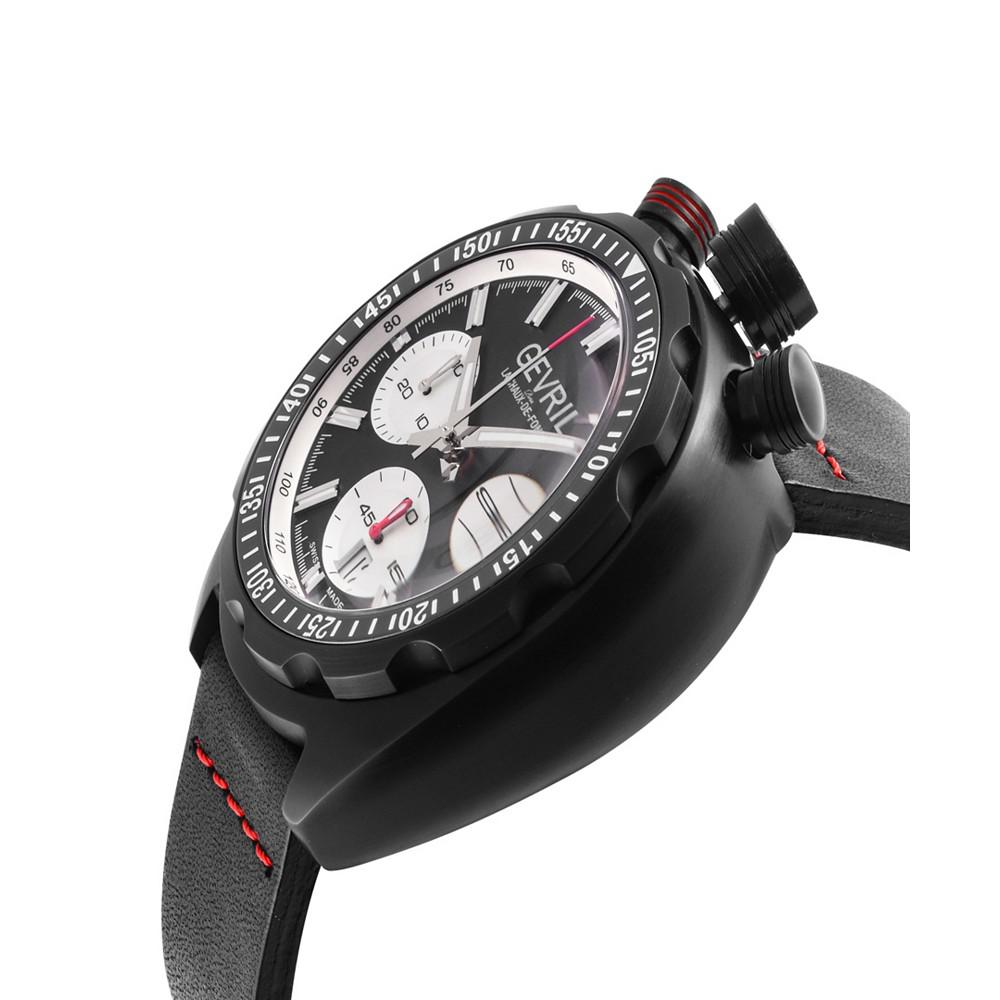 Gevril Men's Canal Street Chrono Swiss Automatic Italian Black Leather Strap Watch 48mm