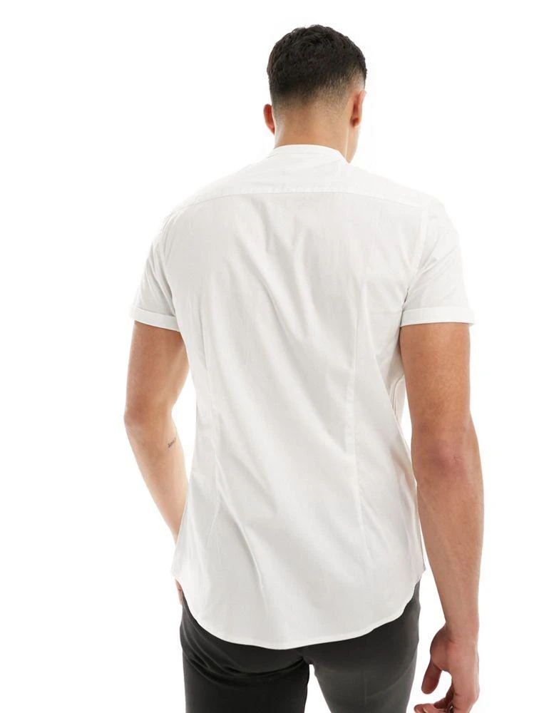ASOS ASOS DESIGN slim fit grandad collar shirt with roll sleeves in white 2