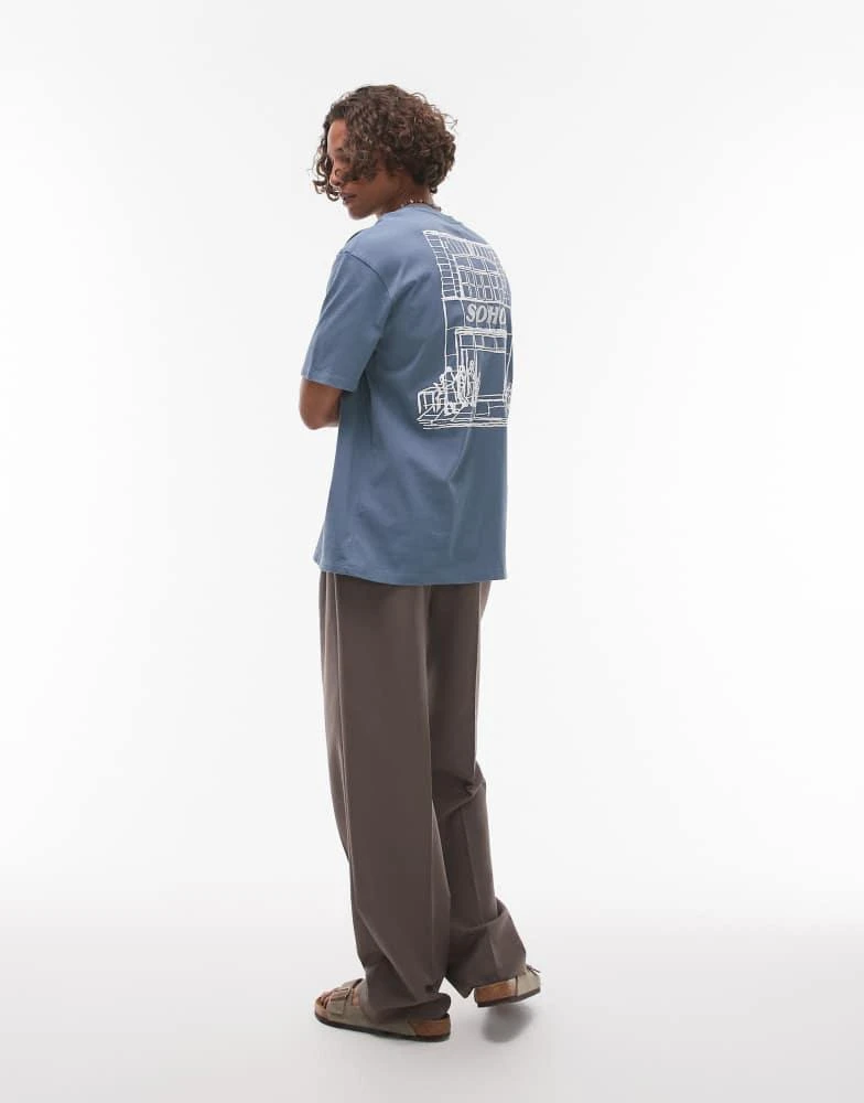 Topman Topman oversized fit t-shirt with front and back Soho print in blue 3