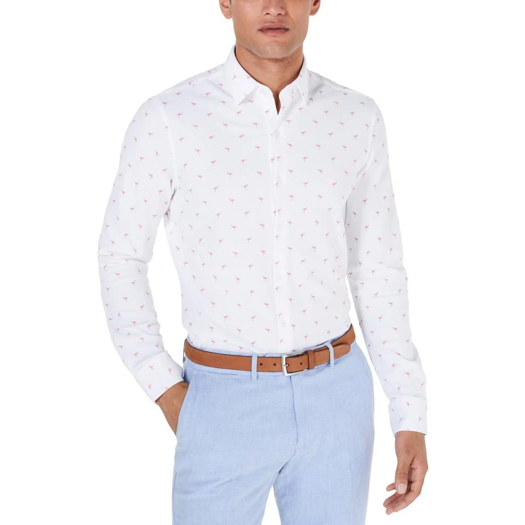 Bar III Flamingo Mens Print Slim Fit Button-Down Shirt 1