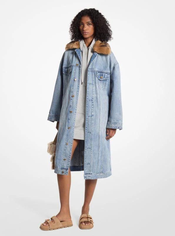 Michael Kors Faux Fur Trim Denim Oversized Coat 1