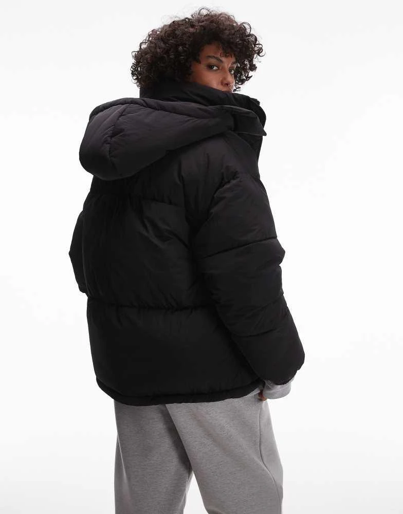 Topshop Topshop puffer jacket with hood in black 2