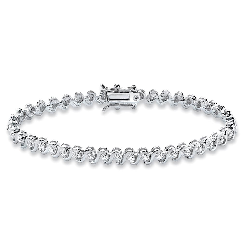 Palm Beach Jewelry Round Diamond Accent S-Link Tennis Bracelet Platinum-Plated 7.5" Length