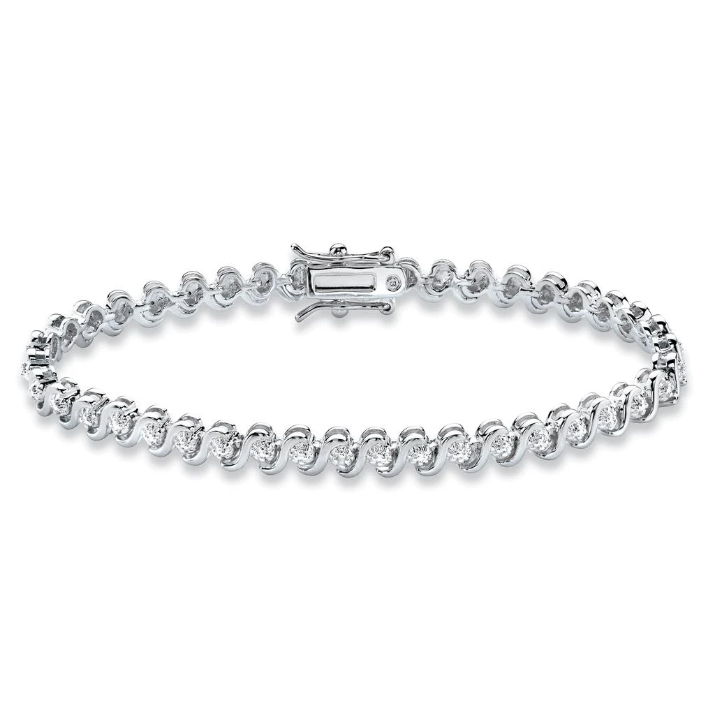 Palm Beach Jewelry Round Diamond Accent S-Link Tennis Bracelet Platinum-Plated 7.5" Length 1