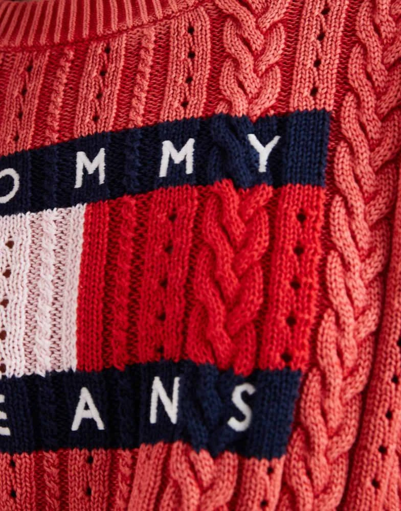 Tommy Hilfiger Tommy Jeans flag logo cable knit sweater in red 3