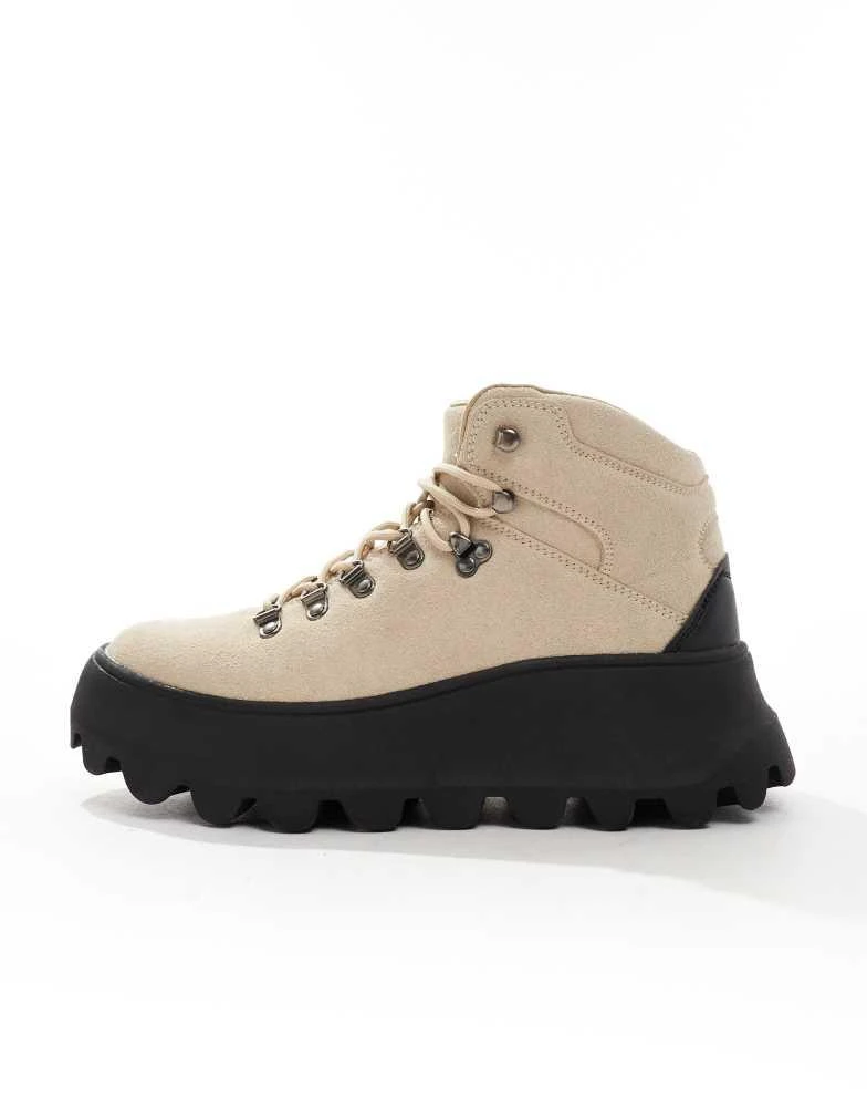 ASOS ASOS DESIGN lace up hiker boot in stone with chunky sole 2