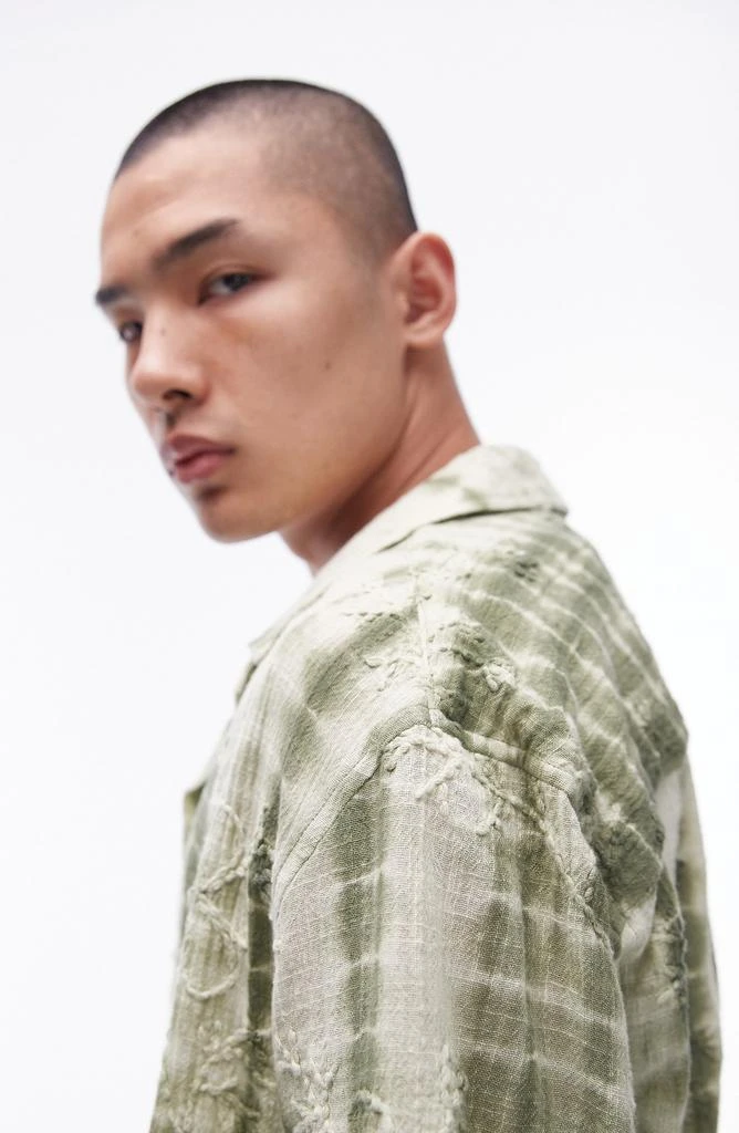 Topman Floral Embroidered Tie Dye Stripe Camp Shirt 2