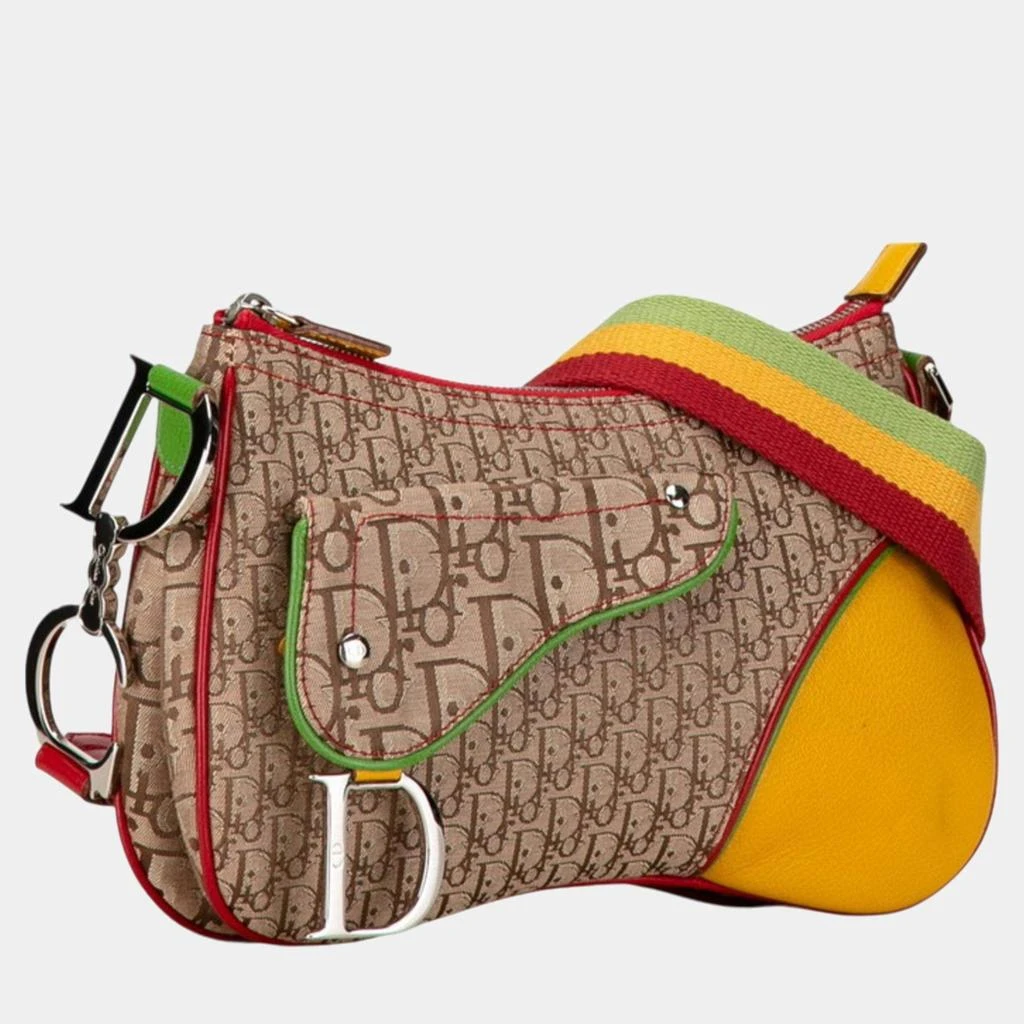 Dior Christian Dior Beige Yellow Canvas Leather Dior Trotter Saddle Rasta Shoulder Bag 3