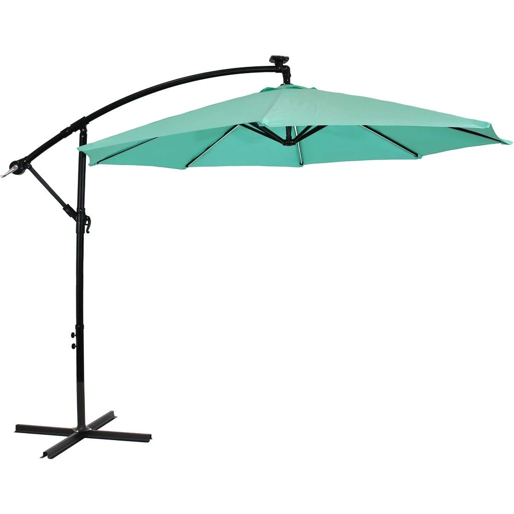 Sunnydaze Outdoor Steel Cantilever Offset Patio Umbrella with Solar LED Lights, Air Vent, Crank, and Base - 9' 12
