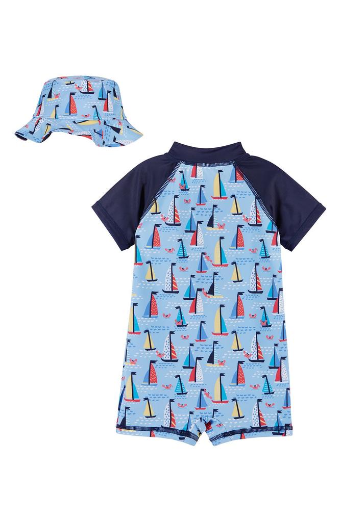 Andy & Evan One-Piece Rashguard Swimsuit & Hat Set