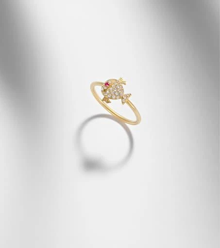 Yvonne Léon Petit Poisson 18kt gold ring with diamonds and rubies 5