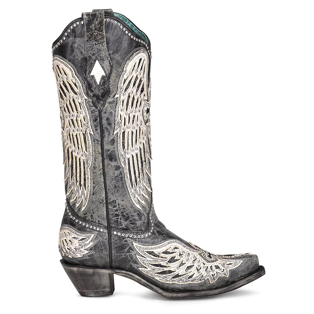 Corral Boots Ld Cross & Wings Overlay & Studs Snip Toe Cowboy Boots 1