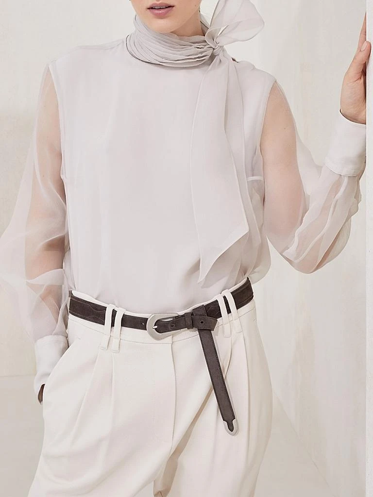 Brunello Cucinelli Crispy Silk Pussybow Blouse with Monili 5