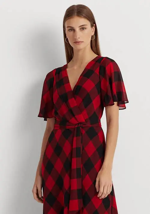 Ralph Lauren Buffalo Check Belted Georgette Dress 4