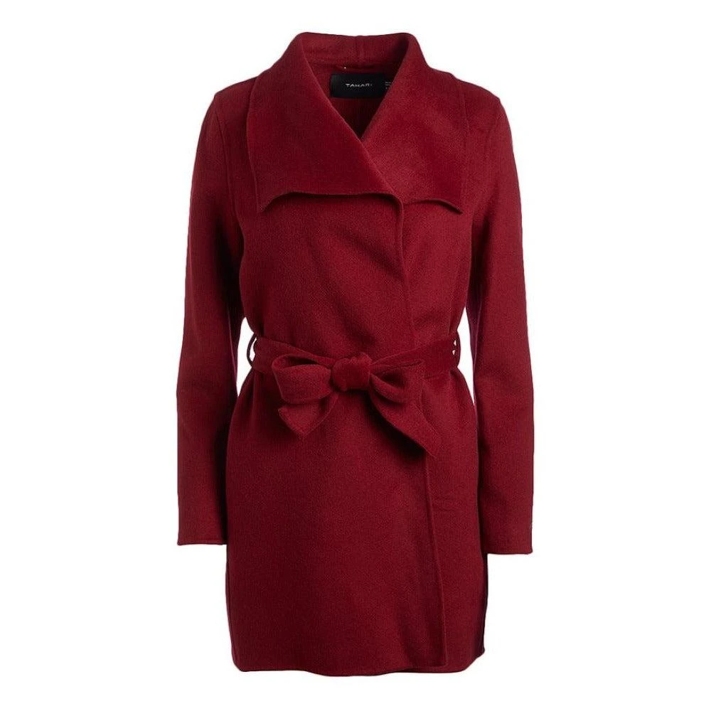 Tahari Tahari Women's Deep Red Wool Belted Coat Jacket 1