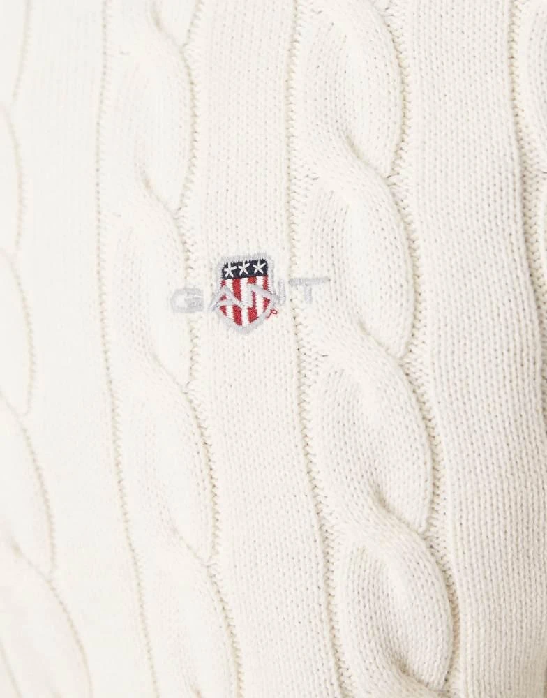 Gant GANT cotton cable knit half zip jumper with logo in cream 3