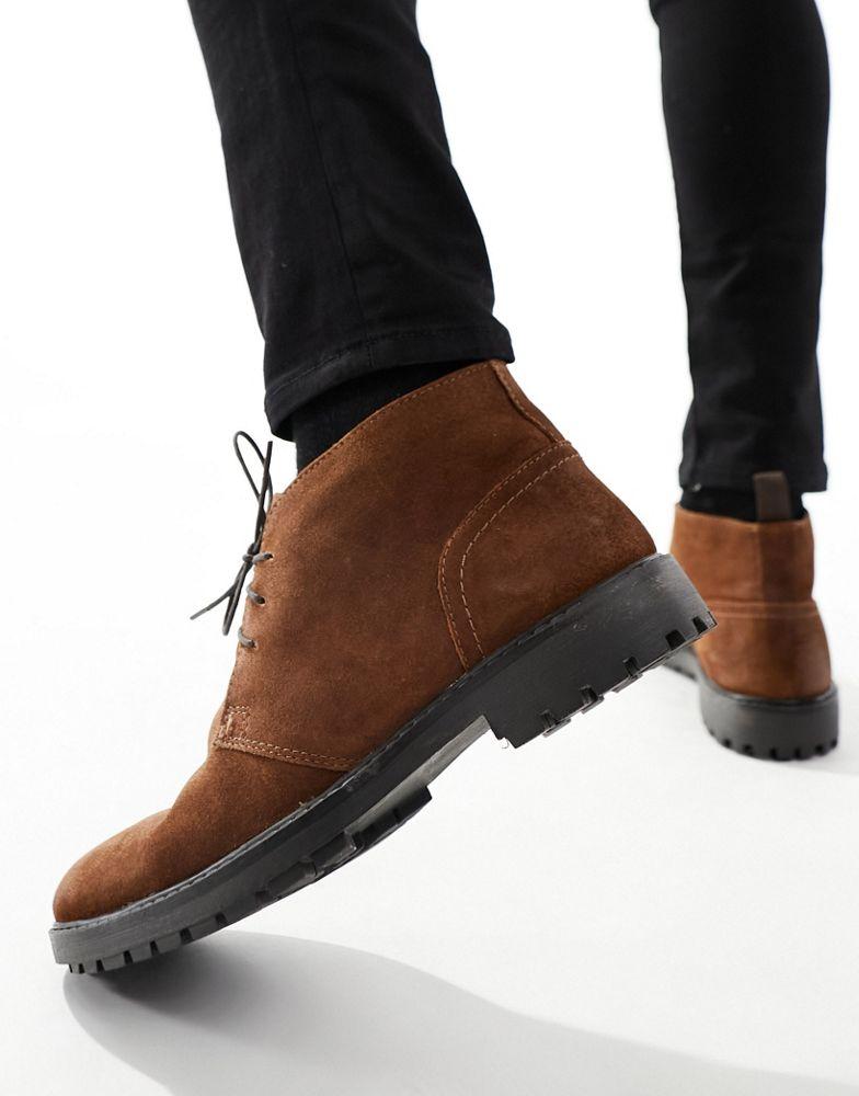 Red Tape Red Tape wide fit chukka worker boots in brown leather