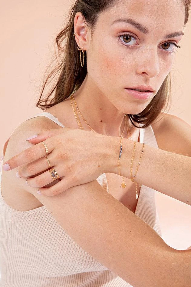 预计3周后发货 YAY Paris Bague Chaînette Chance - Spinelle - Or 4