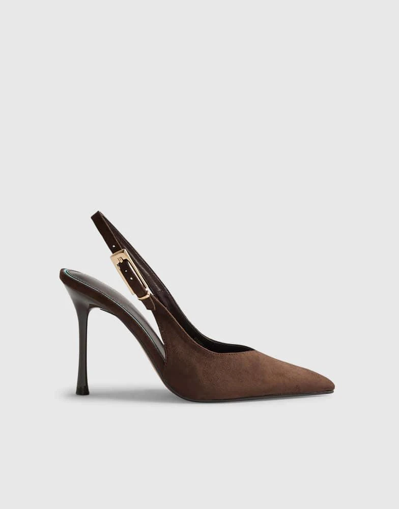River Island River Island Faux suede sling back court heels in brown - dark