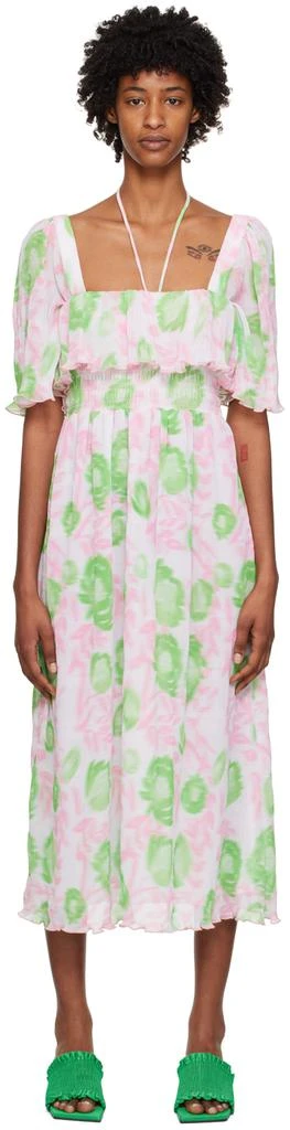 Ganni Pink & Green Smock Midi Dress 1