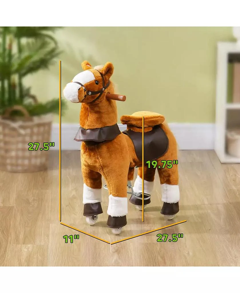Qaba Ride on Horse, Walking Horse Toy, Kids Plush Riding Pony w/ Wheels 3