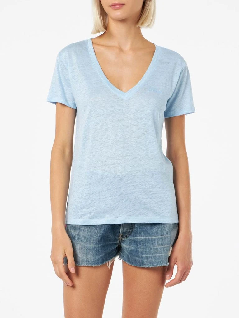 Mc2 Saint Barth Linen Jersey Light Blue V-neck T-shirt Eloise 1