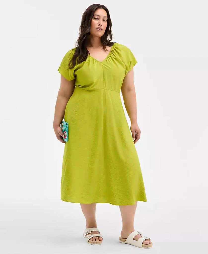 On 34th Trendy Plus Size Flutter-Sleeve Textured Satin Midi Dress, Exclusively at Macy
s 1