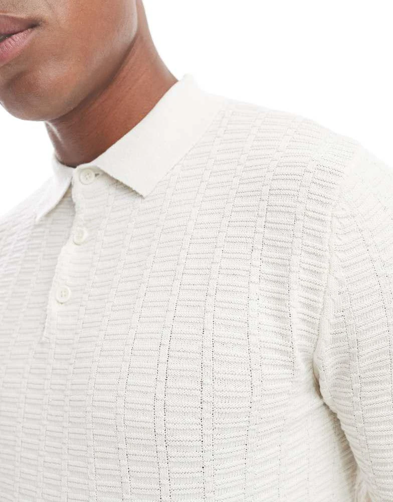 Threadbare Threadbare Cotton mix short sleeve textured knitted polo shirt in ecru 4
