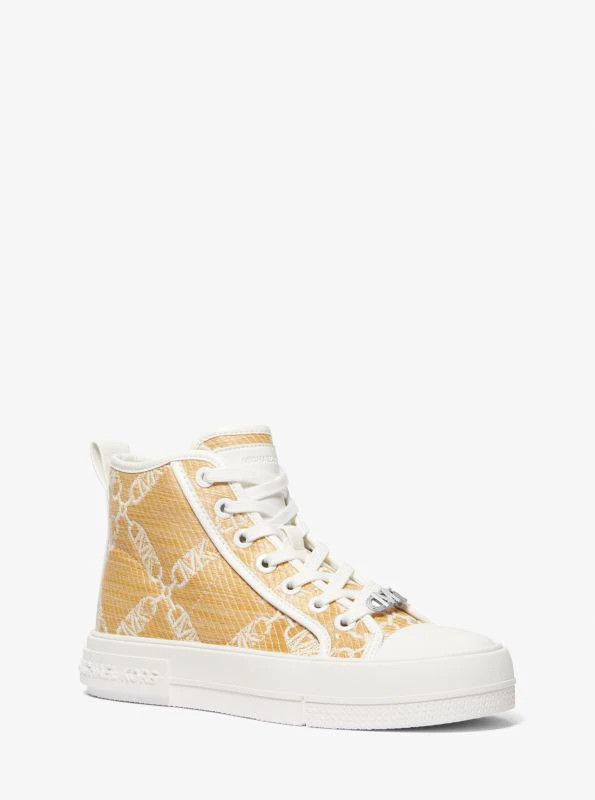 Michael Kors Evy Empire Logo Jacquard Straw High-Top Sneaker 1