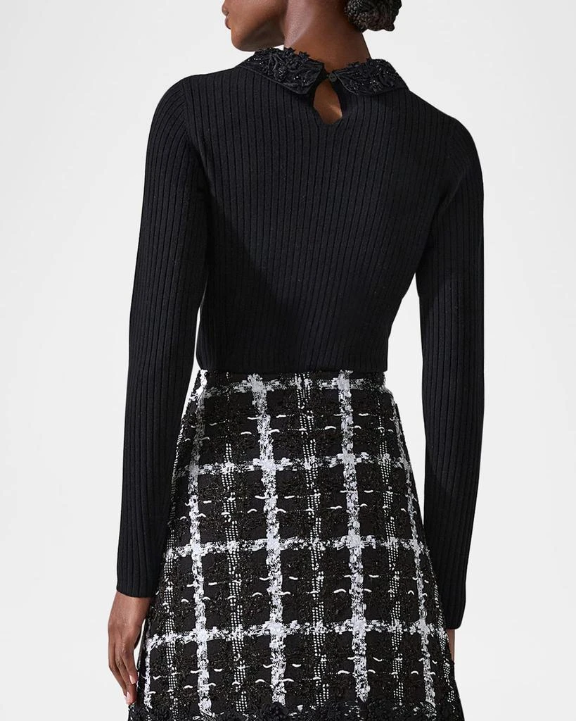 Carolina Herrera Removable Lace Collar Long-Sleeve Rib Sweater 3