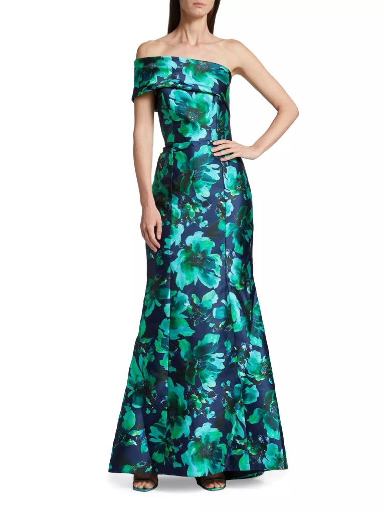 Amsale Floral Satin Trumpet Gown 2