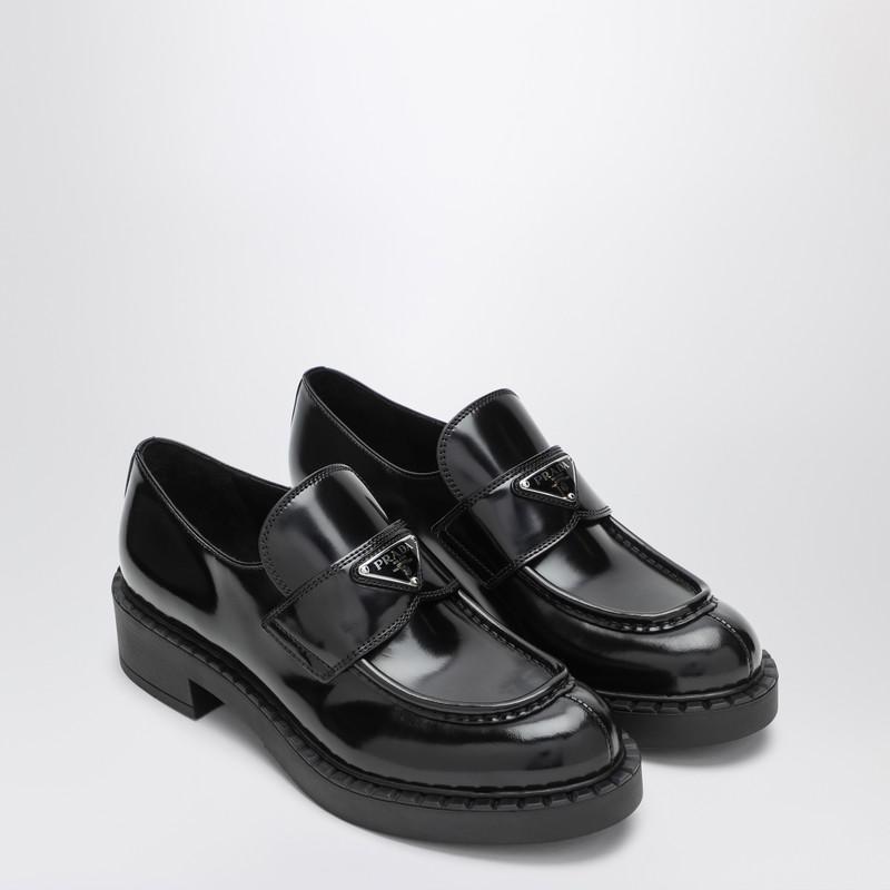 Prada Chocolate black brushed leather moccasins