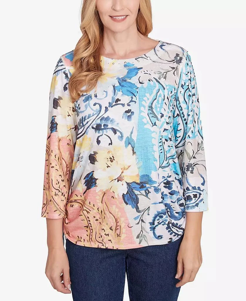 Alfred Dunner Women's Classic Floral Patch Drawstring Top 1
