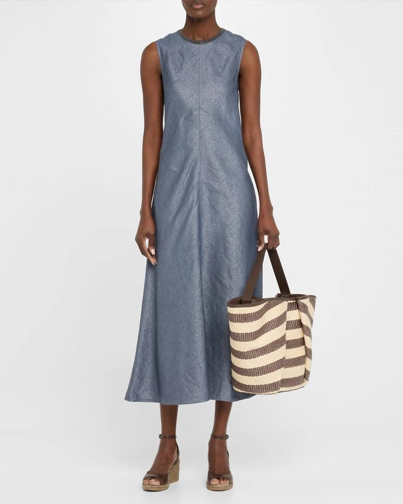 Brunello Cucinelli Marine Striped Raffia Tote Bag 6