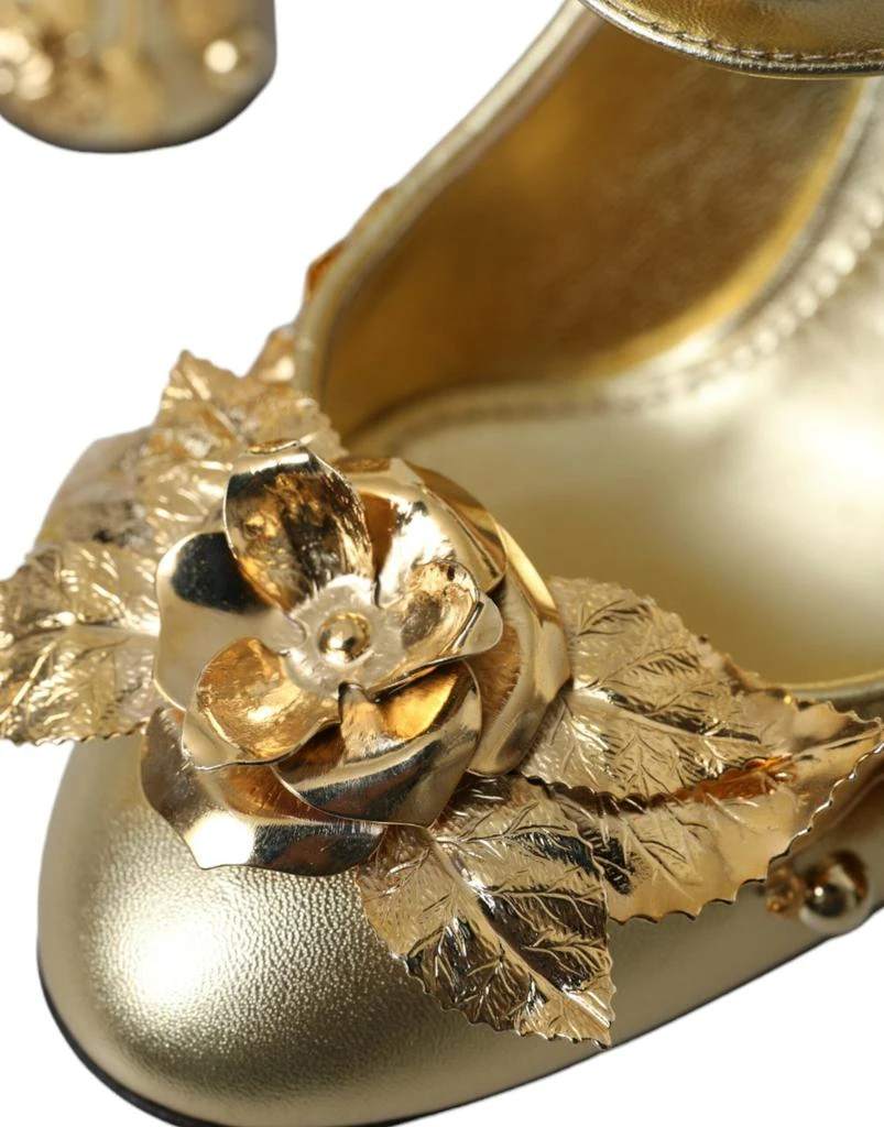 Dolce & Gabbana Dolce & Gabbana Gold Leather Crystal Mary Janes Pumps Shoes 8