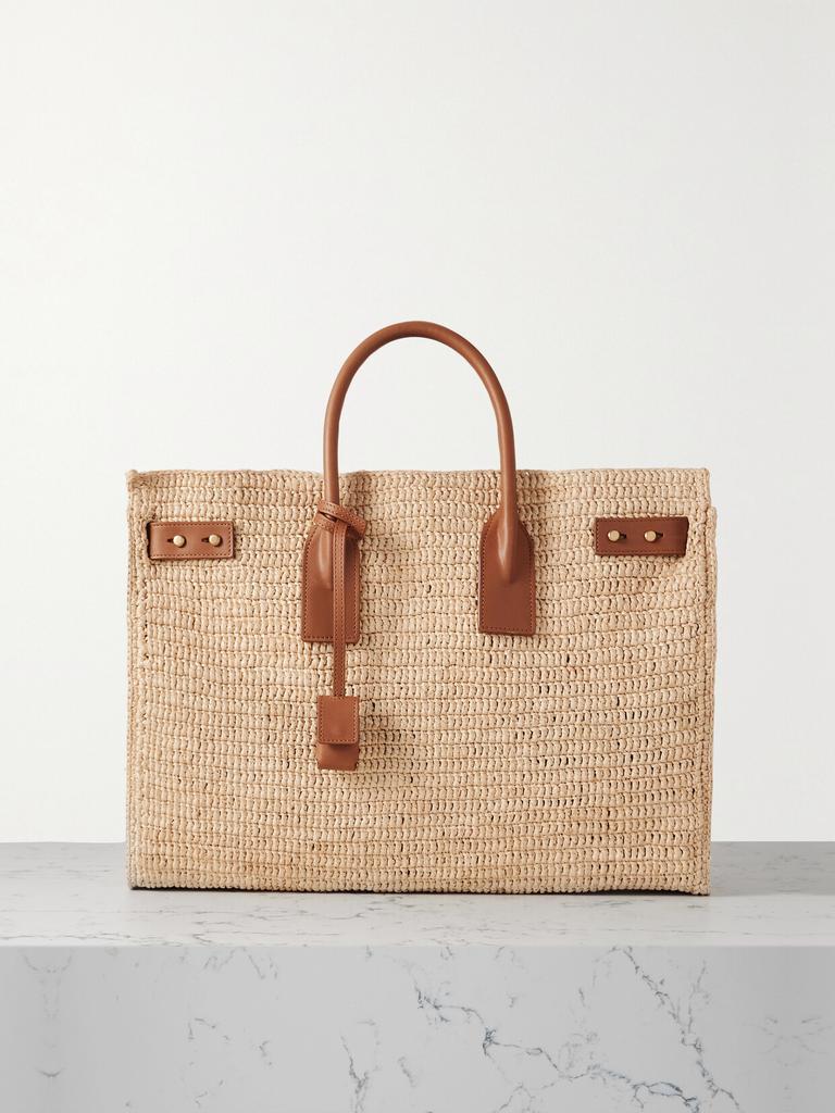 Yves Saint Laurent Sac De Jour 皮革边饰拉菲草中号手提包