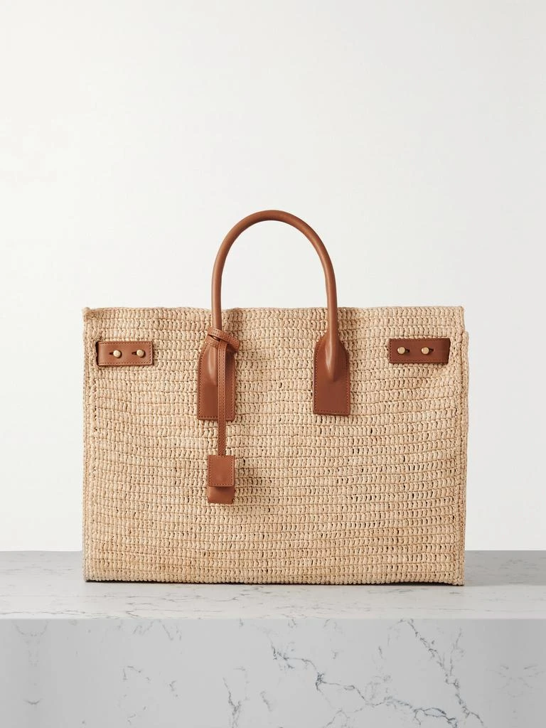 Yves Saint Laurent Sac De Jour 皮革边饰拉菲草中号手提包 1