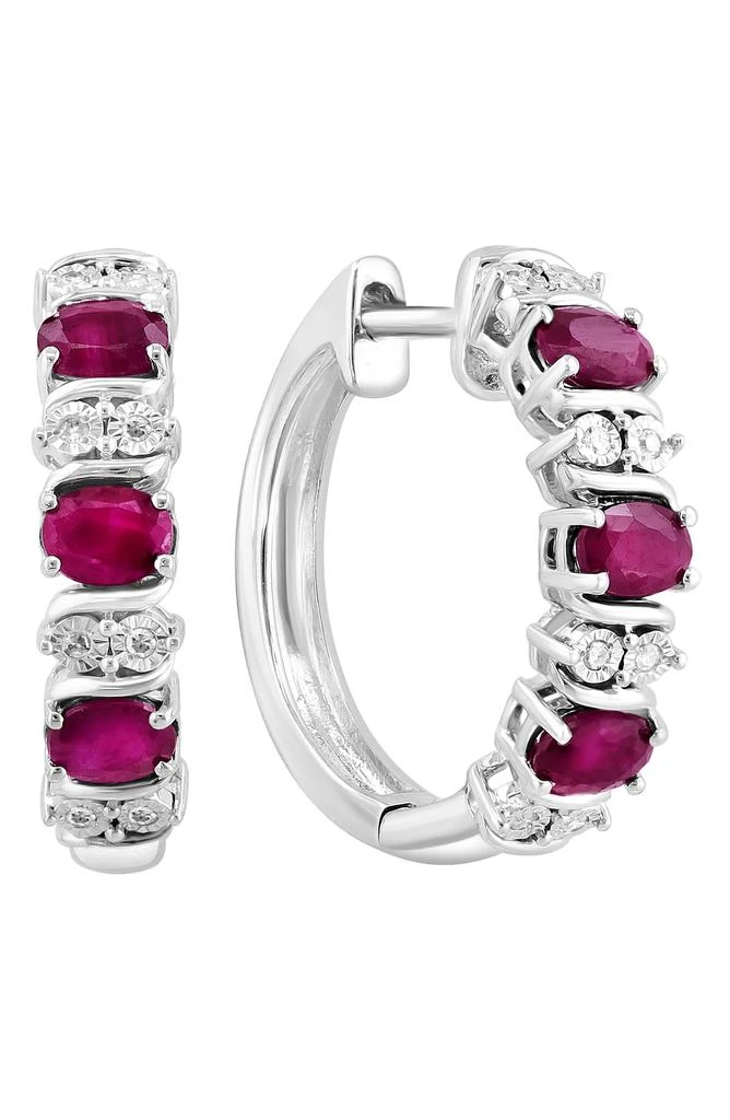 Effy Sterling Silver Sapphire 
Diamond Hoop Earrings