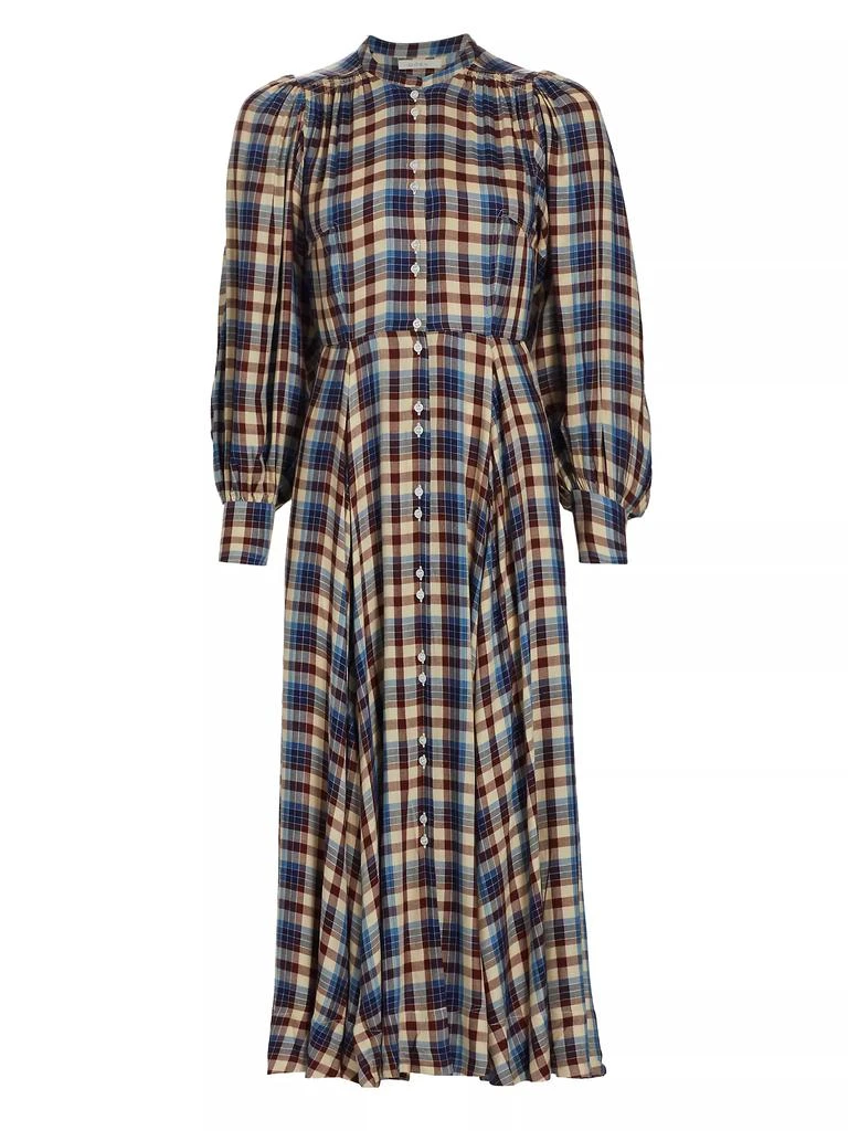 DÔEN Edlynne Plaid Balloon-Sleeve Midi-Dress 1