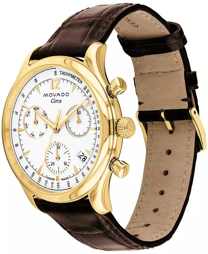 Movado Men's Heritage Circa Swiss Quartz Chronograph Brown Genuine Leather Strap Watch 43mm 2