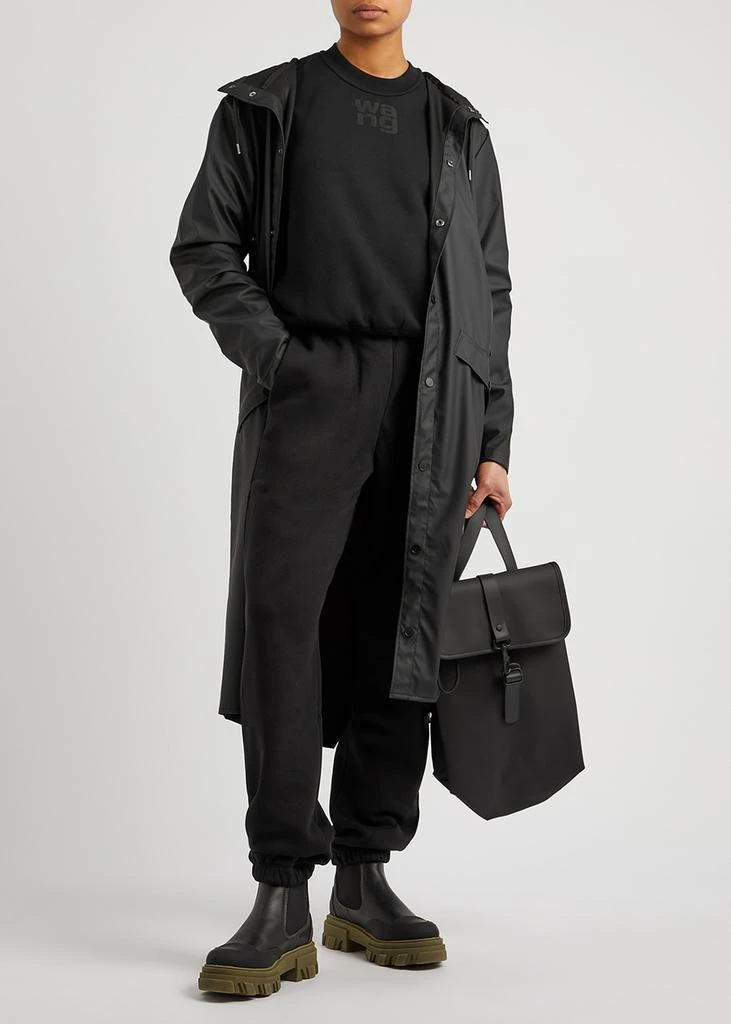 RAINS Longer matte black rubberised raincoat 2