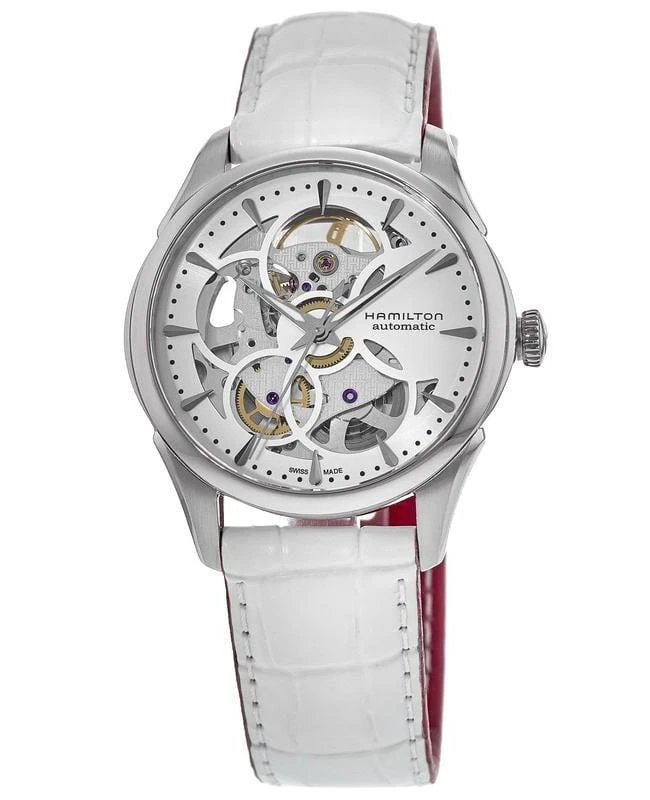 Hamilton Hamilton Jazzmaster Skeleton Auto Lady White Dial Leather Strap Women's Watch H32405811 1