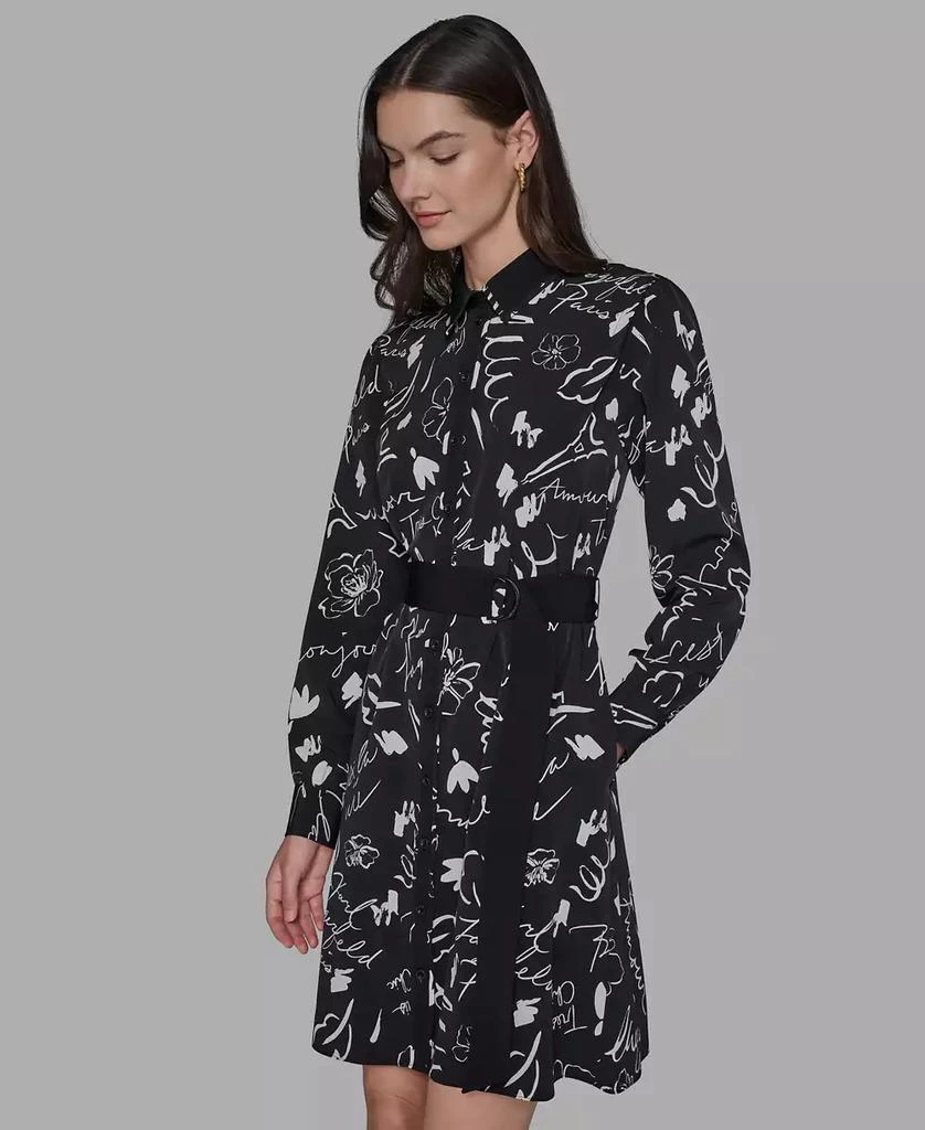 Karl Lagerfeld Paris Women's Printed Silky Crepe Belted Shirt Dress 2