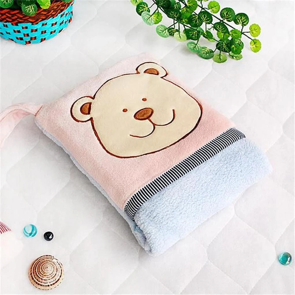 Blancho Bedding TB-CB002-PINK-28.3by35.1 Pink Bear Fleece Throw Blanket Pillow Cushion / Travel Pillow Blanket