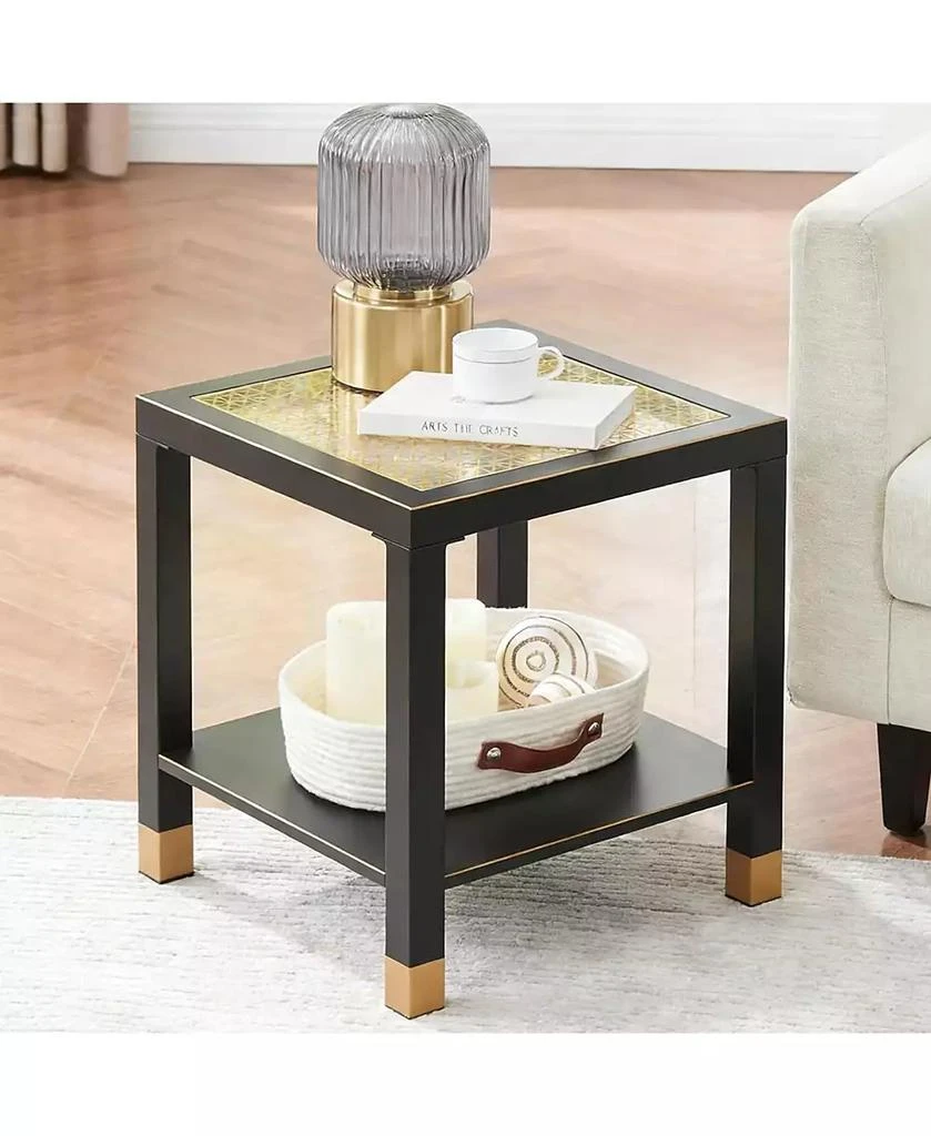 RAINSKEN Square Side Table - Modern 2-Tier Tempered Glass End Table, Mesh Accent Bedside Table with Metal Frame for Bedroom, Living Room 5