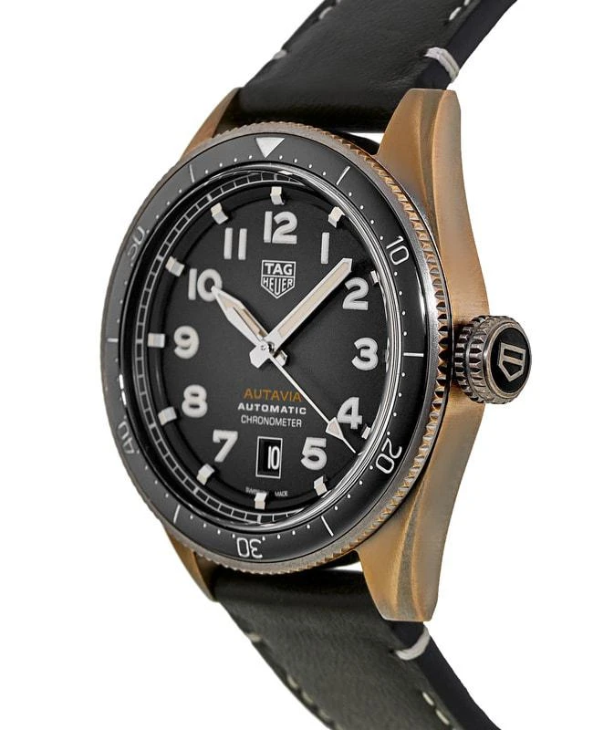TAG Heuer Tag Heuer Autavia Calibre 5 Chronometer 42mm Automatic Bronze Case Green Dial Leather Strap Men's Watch WBE5190.FC8268 3