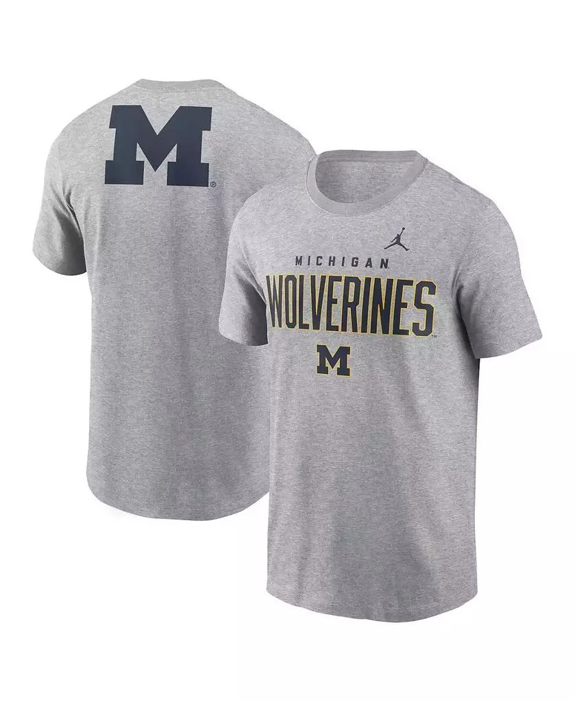 Jordan Men's Heather Gray Michigan Wolverines Campus 2-Hit Primary Mascot T-Shirt