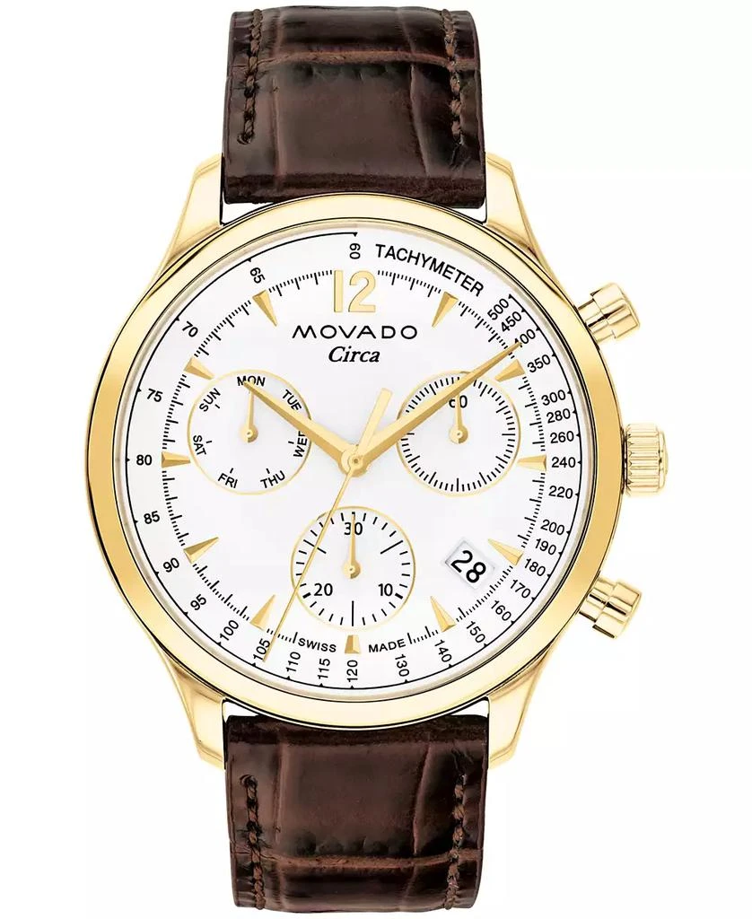 Movado Men's Heritage Circa Swiss Quartz Chronograph Brown Genuine Leather Strap Watch 43mm 1