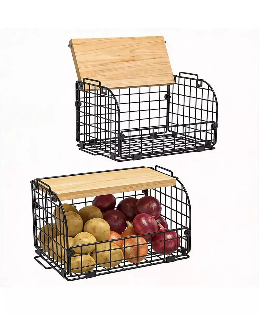 YIGII 2 Set Wire Basket with Openable Top for Kitchen Pantry Storage