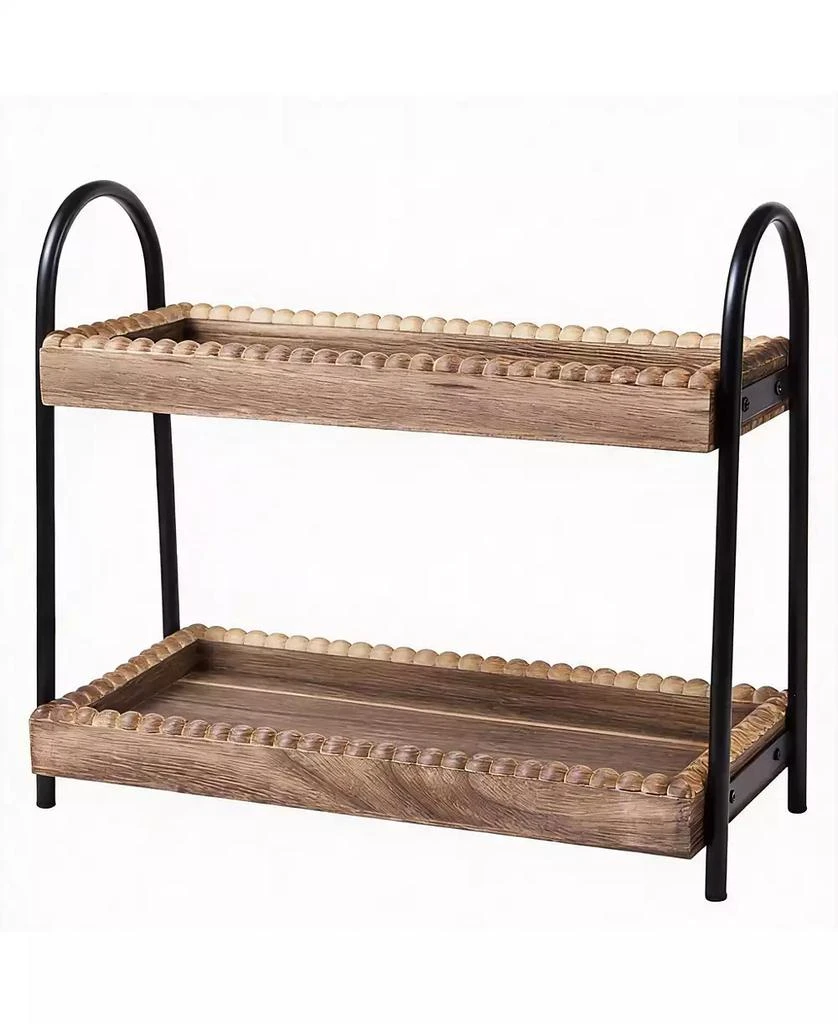 YIGII Wooden Beaded 2-Tier Bathroom Organizer for Cosmetics and Coffee